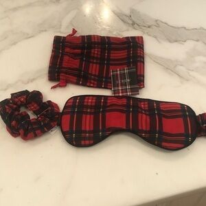NWT J. Crew Factory Plaid Eye Mask and Scrunchie Set